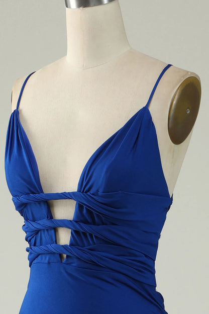 Sukienka wieczorowa Amzcw Mermaid Spaghetti Straps w kolorze królewskiego błękitu w dużym rozmiarze z krzyżującymi się plecami 