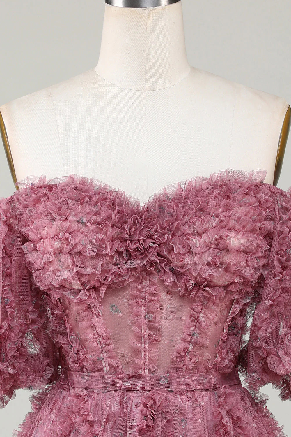 Amzcw Stylish Dusty Rose A Line Off the Shoulder Tulle Short Homecoming Dress