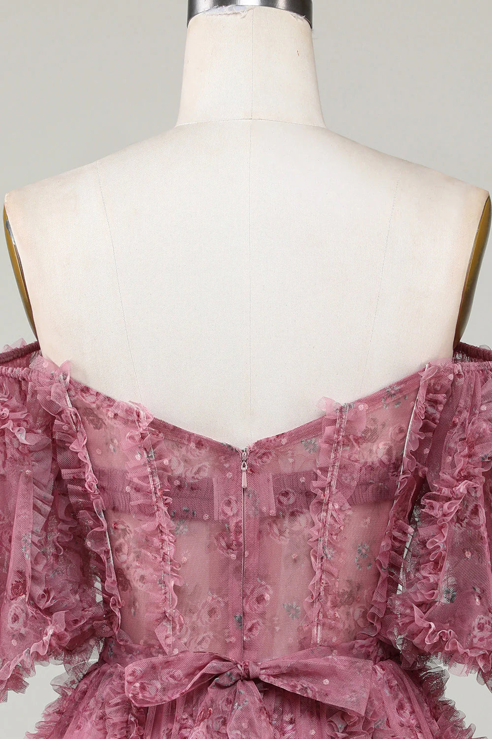 Amzcw Stylish Dusty Rose A Line Off the Shoulder Tulle Short Homecoming Dress