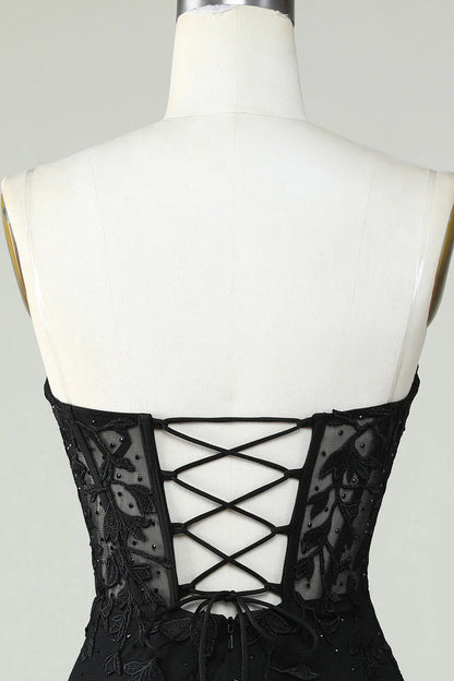 Amzcw Bodycon Black Sweetheart Corset Short Homecoming Dress with Appliques