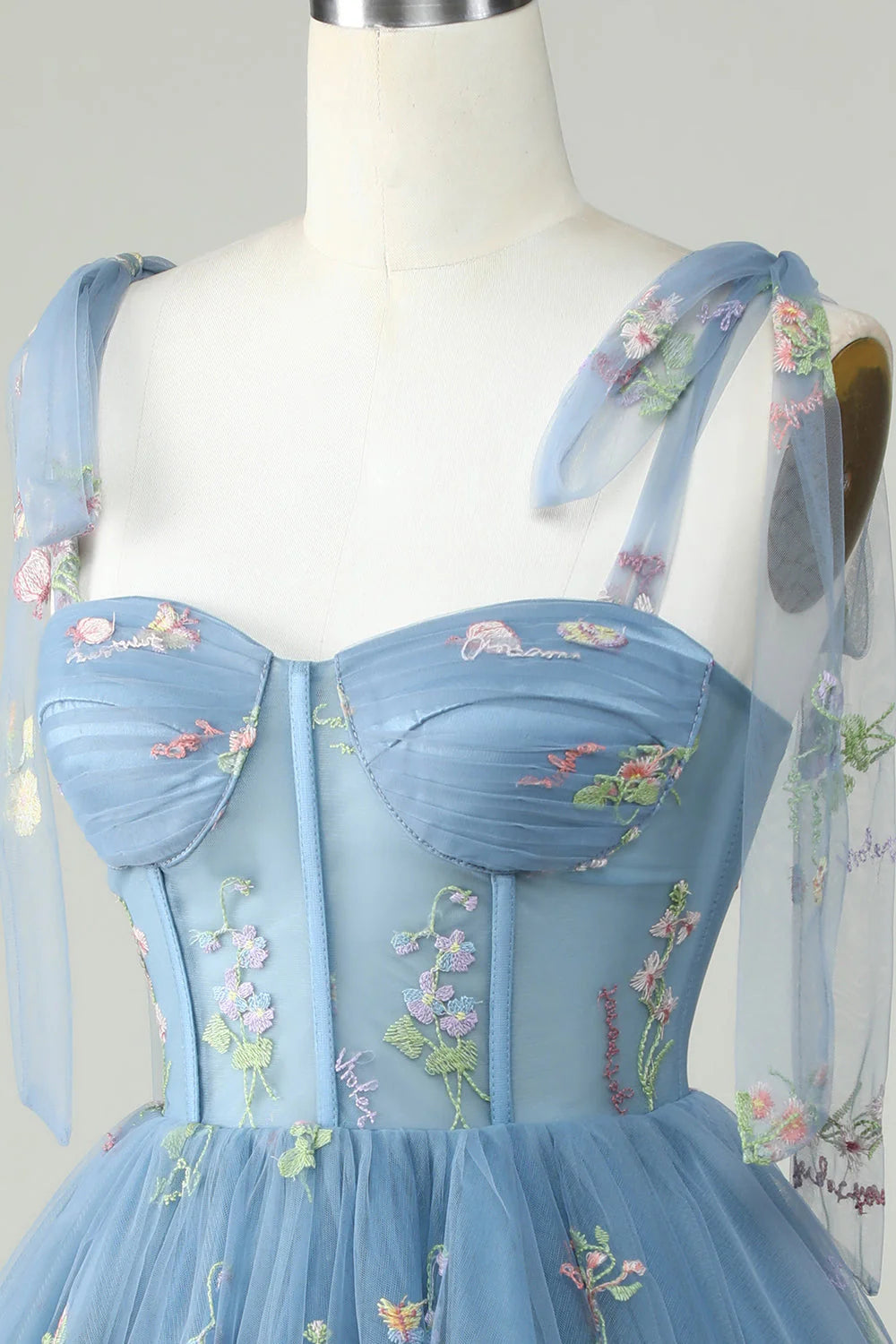 Amzcw Cute Grey Blue A Line Spaghetti Straps Short Homecoming Dress with Appliques