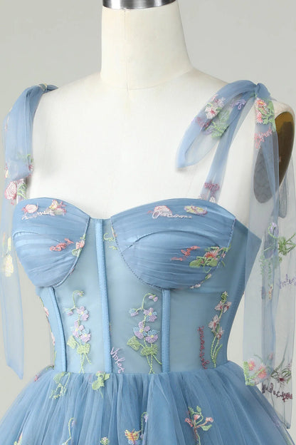 Amzcw Cute Grey Blue A Line Spaghetti Straps Short Homecoming Dress with Appliques