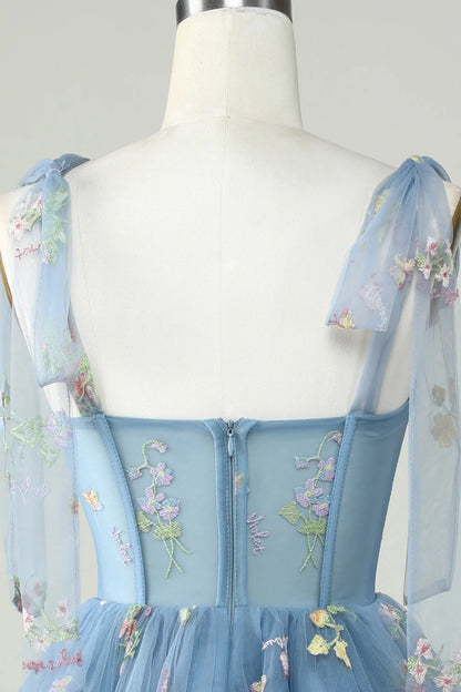 Amzcw Cute Grey Blue A Line Spaghetti Straps Short Homecoming Dress with Appliques