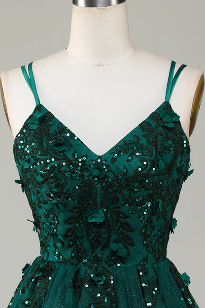 Amzcw Dark Green Stylish A Line Spaghetti Straps Short Homecoming Dress with Beading