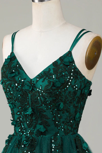 Amzcw Dark Green Stylish A Line Spaghetti Straps Short Homecoming Dress with Beading