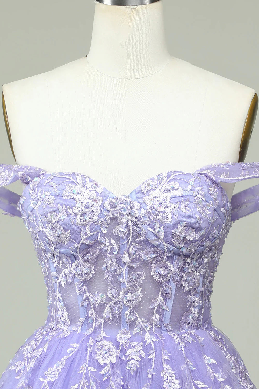 Amzcw Lilac A Line Off the Shoulder Corset Short Homecoming Dress with Appliques