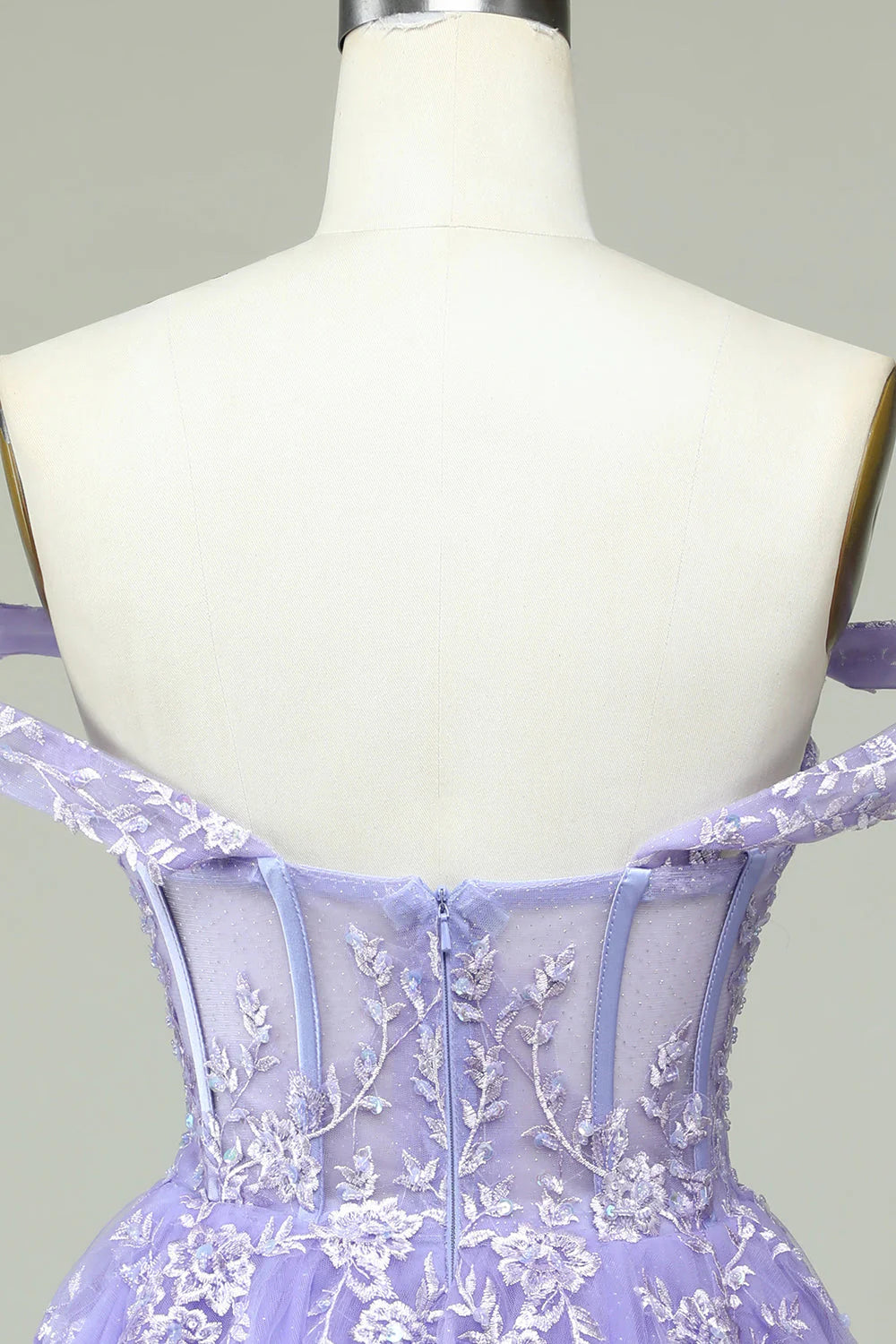 Amzcw Lilac A Line Off the Shoulder Corset Short Homecoming Dress with Appliques