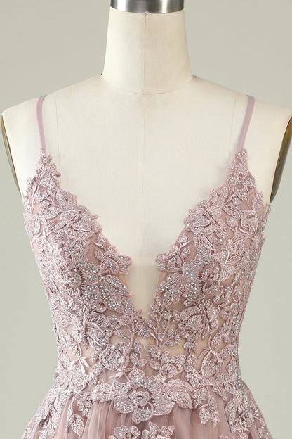 Amzcw Blush A Line Spaghetti Straps Short Homecoming Dress with Appliques