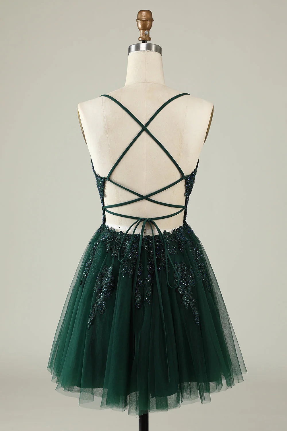 Amzcw Dark Green A Line Spaghetti Straps Short Homecoming Dress with Appliques