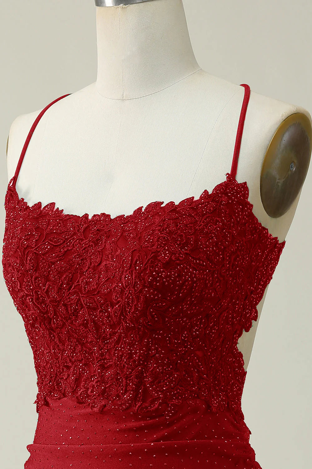 Amzcw Dark Red Sheath Spaghetti Straps Short Homecoming Dress with Appliques