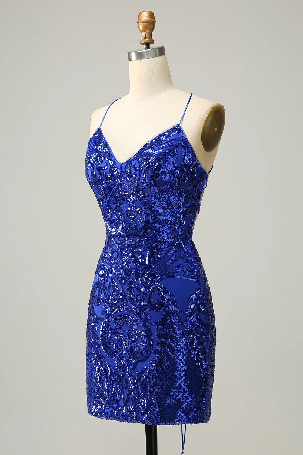 Amzcw Sheath Spaghetti Straps Royal Blue Sequins Short Homecoming Dress