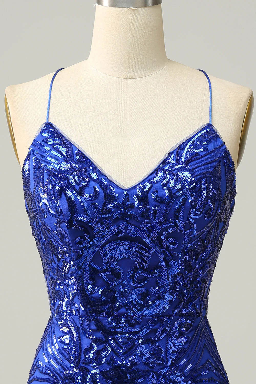 Amzcw Sheath Spaghetti Straps Royal Blue Sequins Short Homecoming Dress