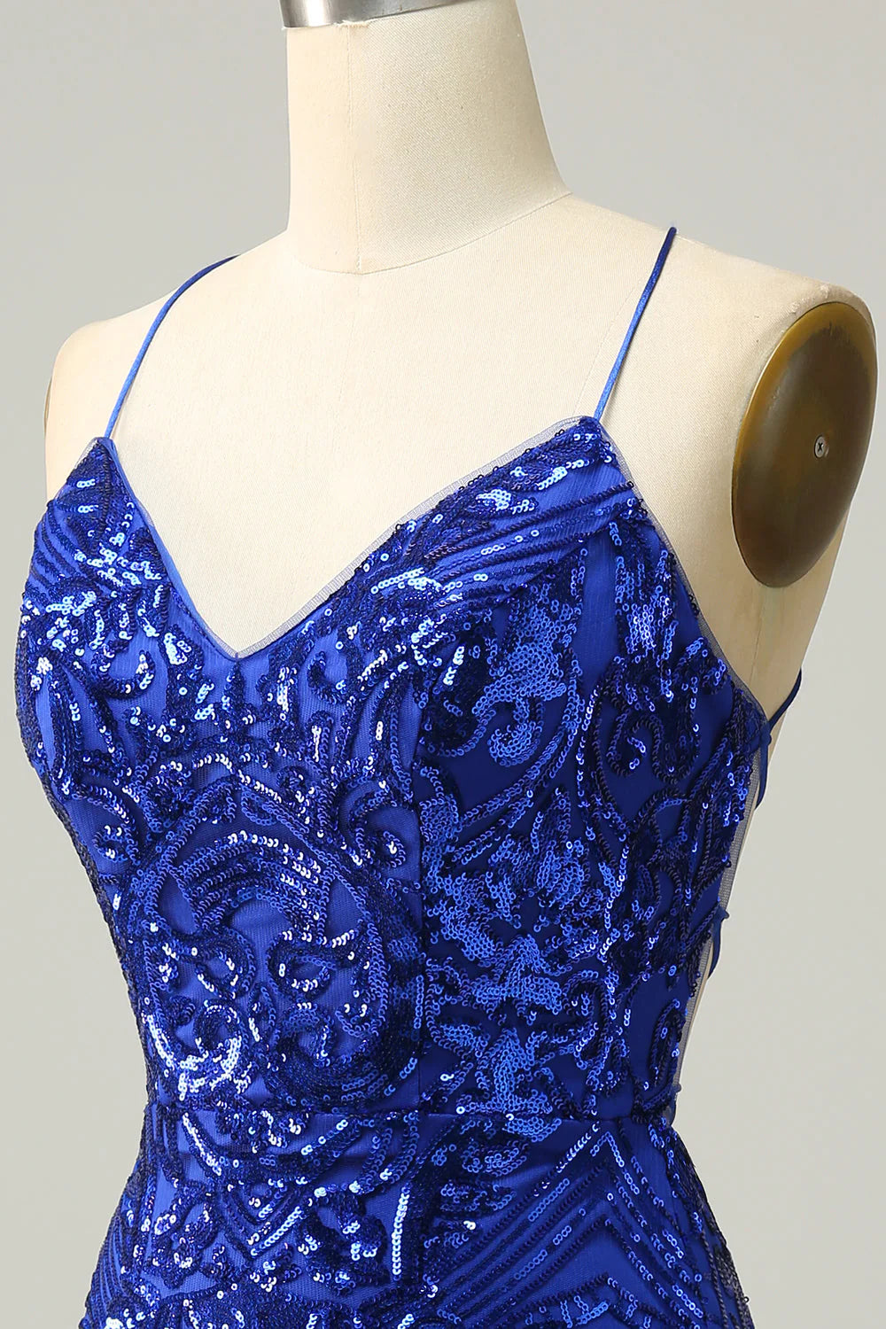 Amzcw Sheath Spaghetti Straps Royal Blue Sequins Short Homecoming Dress