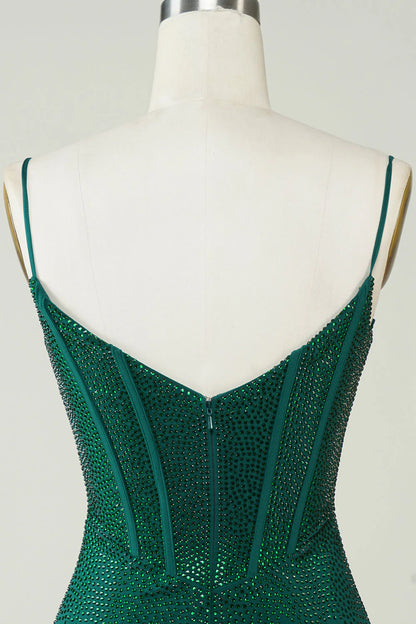 Amzcw Dark Green Bodycon Spaghetti Straps Short Homecoming Dress with Beading
