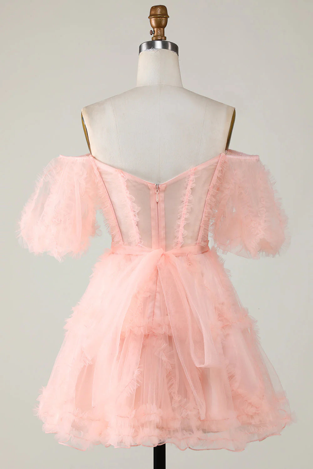 Amzcw Cute Blush A line Tulle Off The Shoulder Short Homecoming Dress