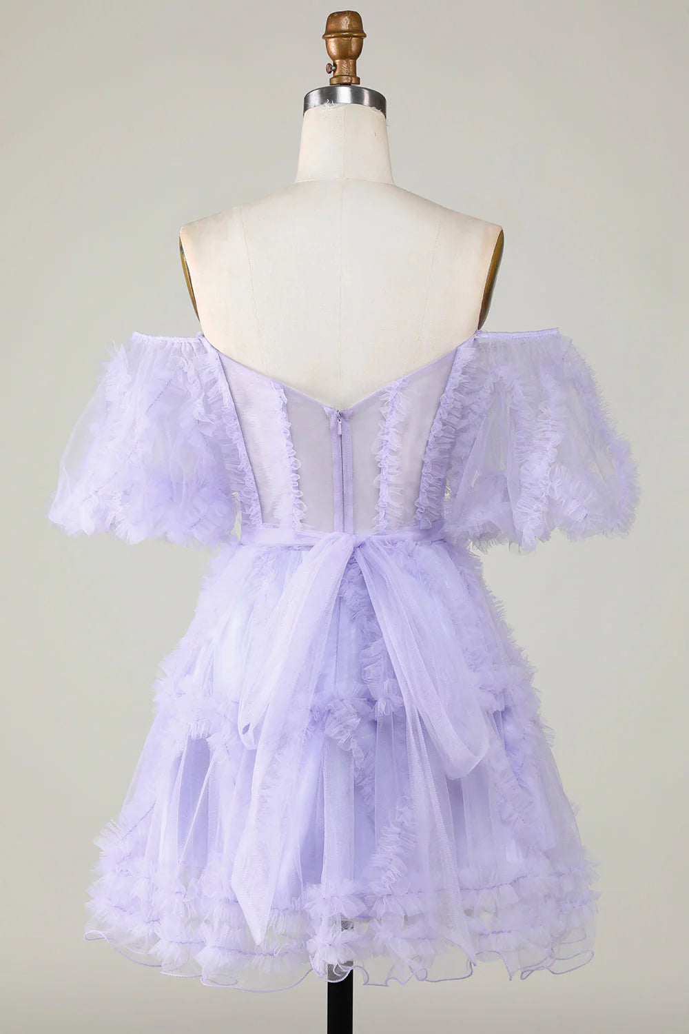 Amzcw Purple Stylish A Line Off the Shoulder Tulle Corset Homecoming Dress
