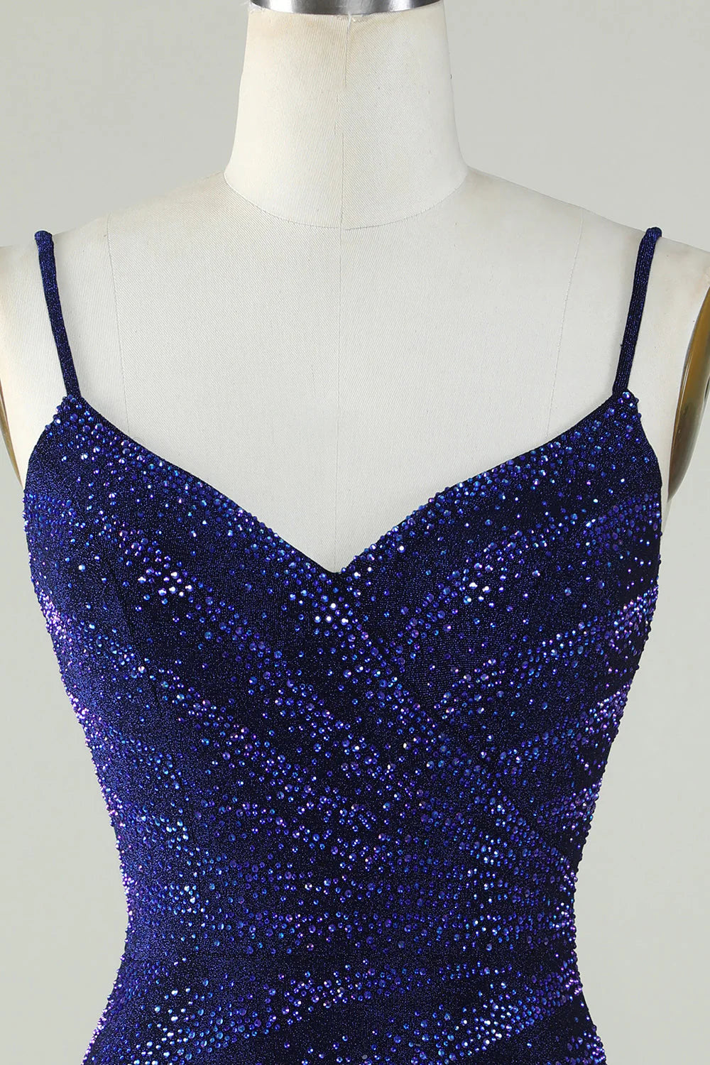 Amzcw Sparkly Sheath Spaghetti Straps Royal Blue Short Homecoming Dress with Beading