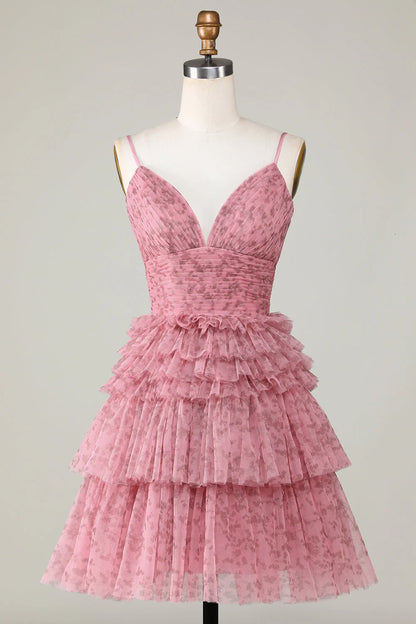 Amzcw Blush Cute A Line Spaghetti Straps Short Homecoming Dress with Ruffles