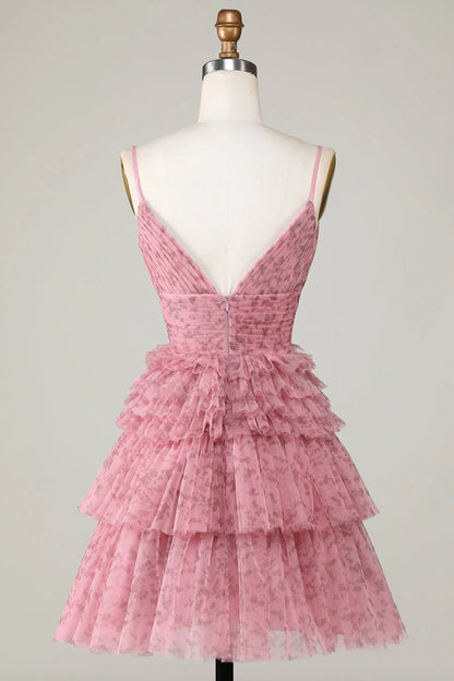 Amzcw Blush Cute A Line Spaghetti Straps Short Homecoming Dress with Ruffles