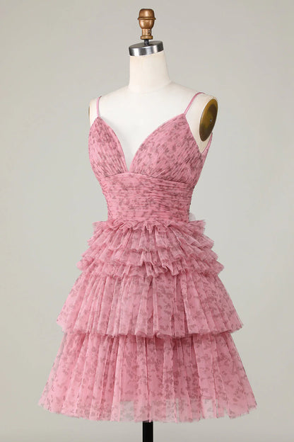 Amzcw Blush Cute A Line Spaghetti Straps Short Homecoming Dress with Ruffles