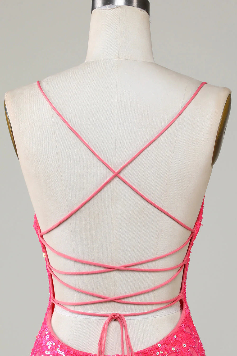 Amzcw Sparkly Fuchsia Spaghetti Straps Beaded Tight Short Homecoming Dress