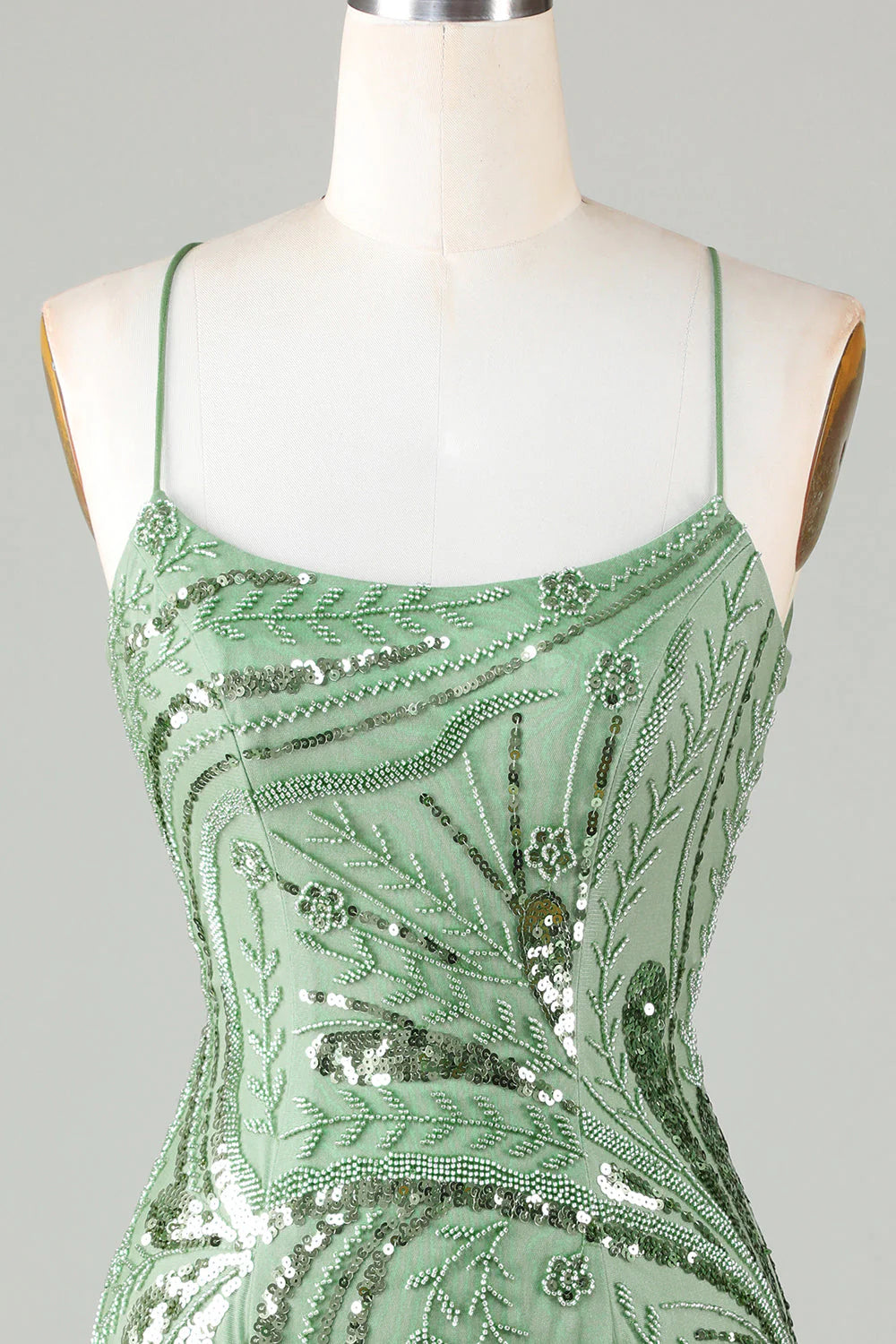 Amzcw Sparkly Green Sheath Sequin Short Homecoming Dress with Criss Cross Back