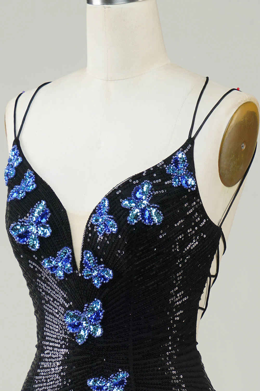 Amzcw Glitter Black Tight Homecoming Dress with Sequins Butterflies