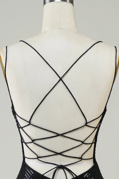 Amzcw Glitter Black Tight Homecoming Dress with Sequins Butterflies