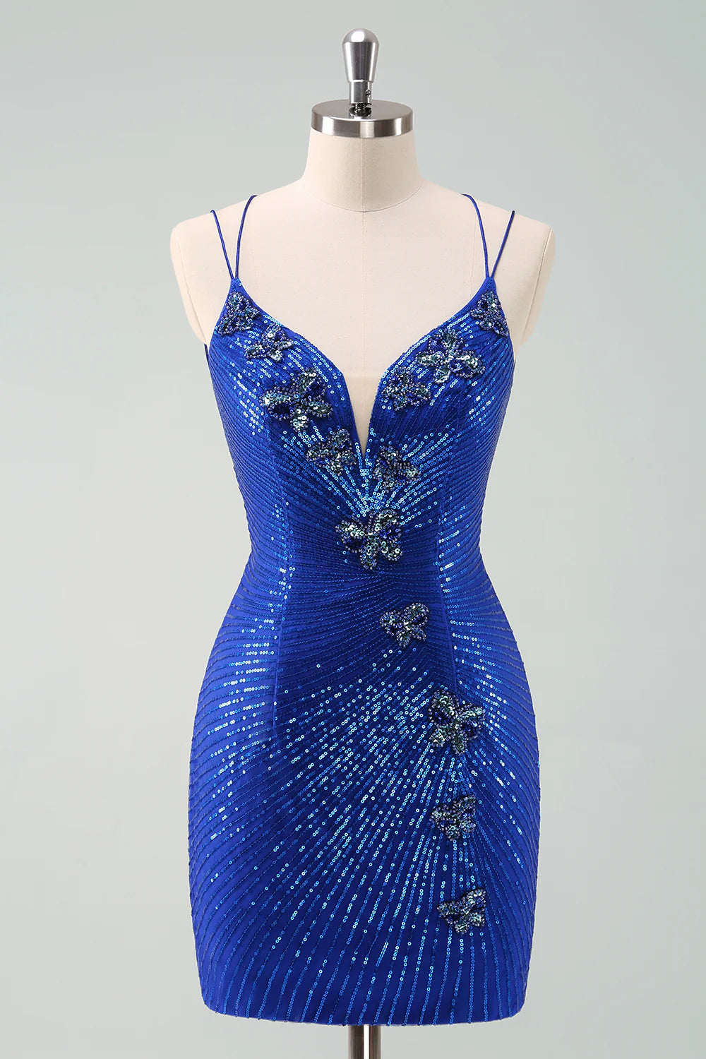 Amzcw Glitter Royal Blue Homecoming Dress with Sequins Butterflies