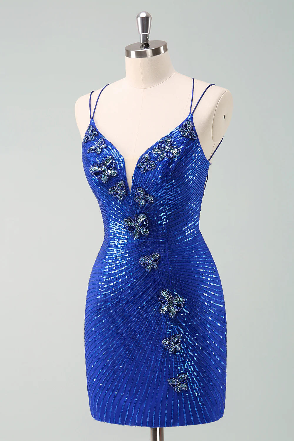 Amzcw Glitter Royal Blue Homecoming Dress with Sequins Butterflies