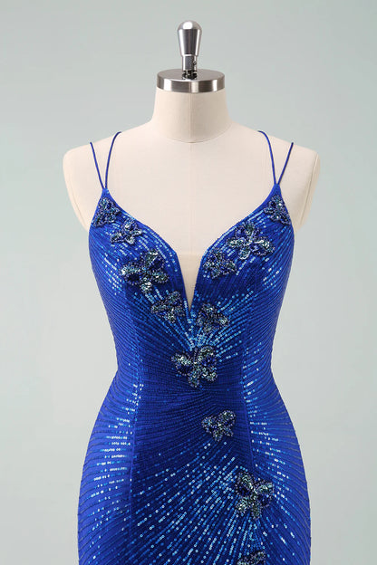 Amzcw Glitter Royal Blue Homecoming Dress with Sequins Butterflies