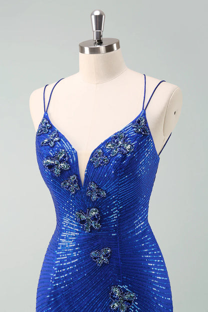 Amzcw Glitter Royal Blue Homecoming Dress with Sequins Butterflies