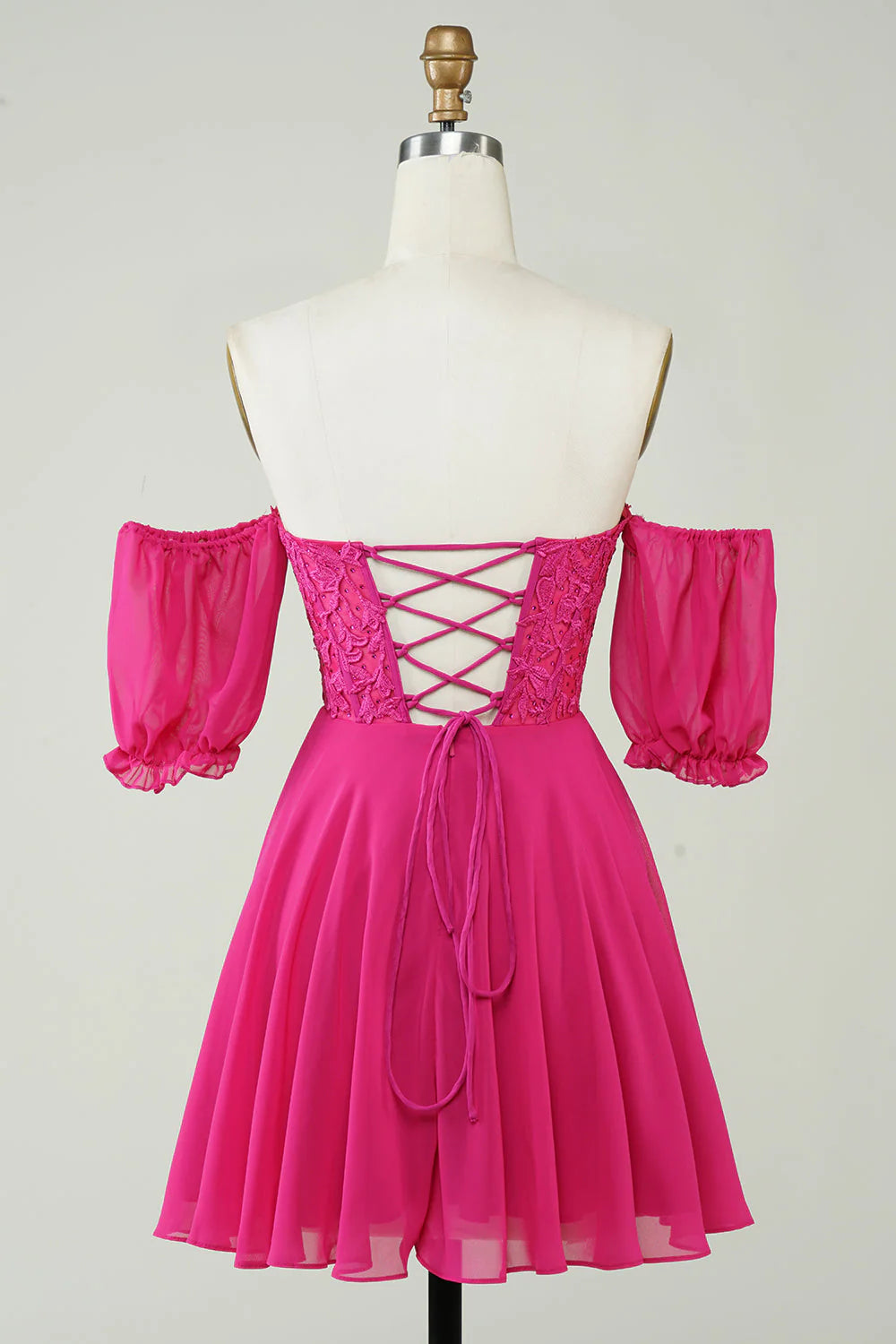 Amzcw Fuchsia A-Line CorsetChiffon Short Homecoming Dress with Lace