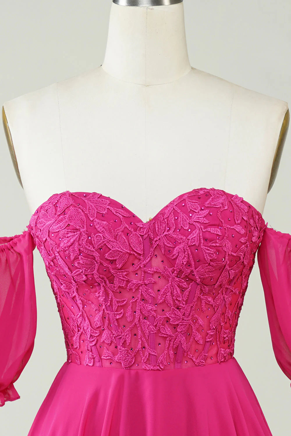 Amzcw Fuchsia A-Line CorsetChiffon Short Homecoming Dress with Lace