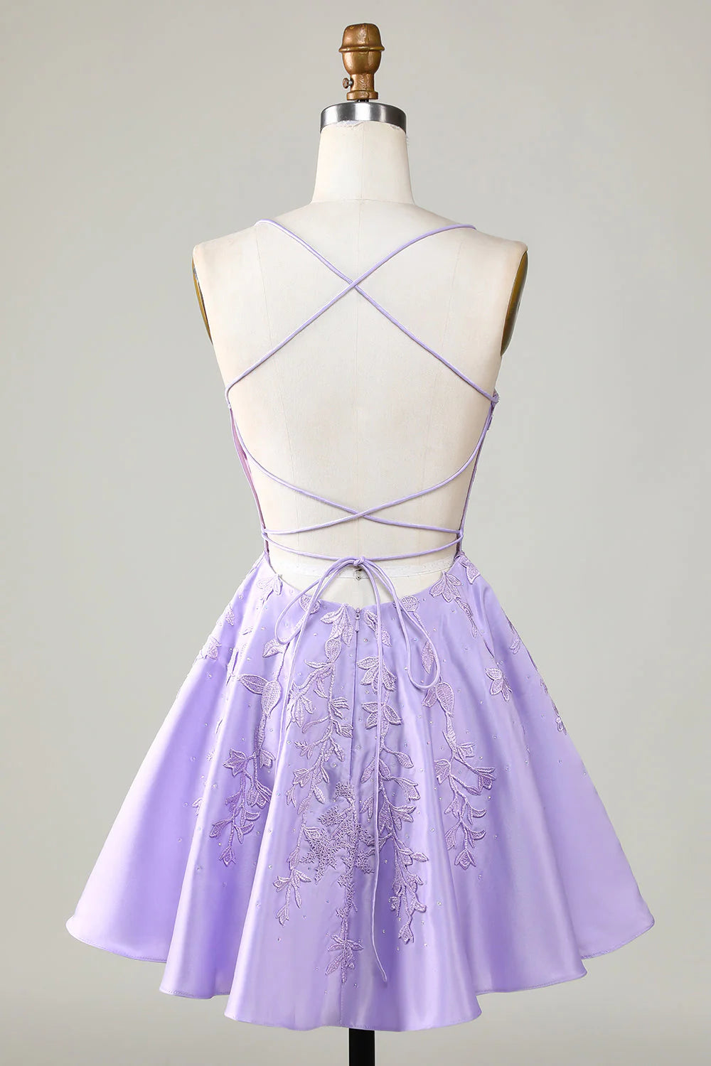 Amzcw Purple Corset A-Line Satin Short Homecoming Dress with Lace