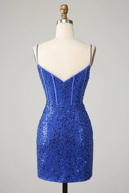 Amzcw Sparkly Royal Blue Bodycon Spaghetti Straps Homecoming Dress