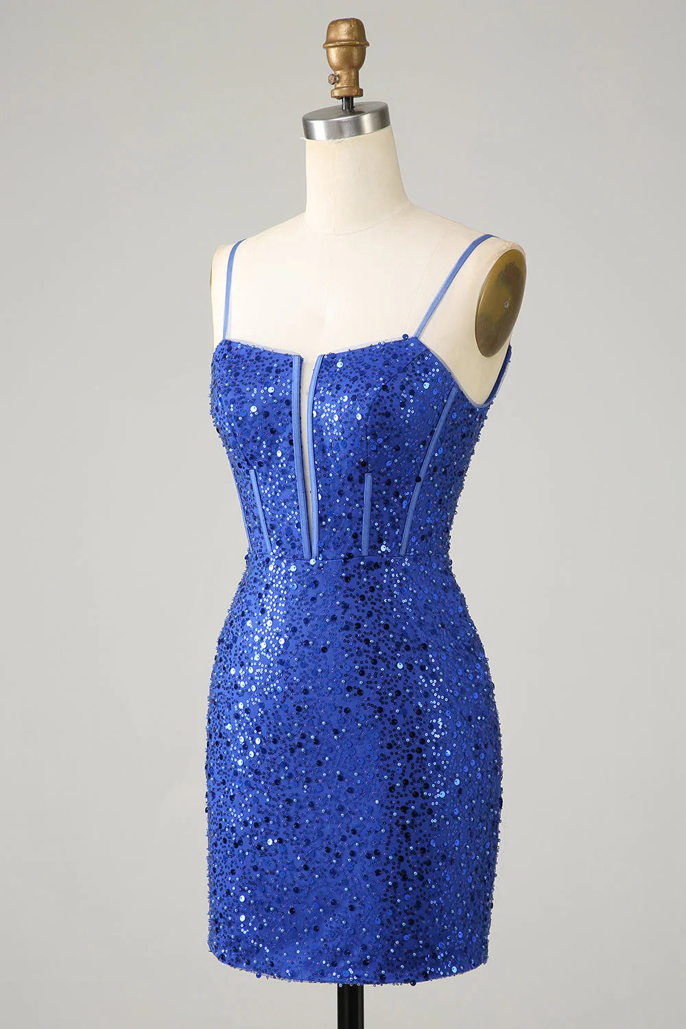 Amzcw Sparkly Royal Blue Bodycon Spaghetti Straps Homecoming Dress