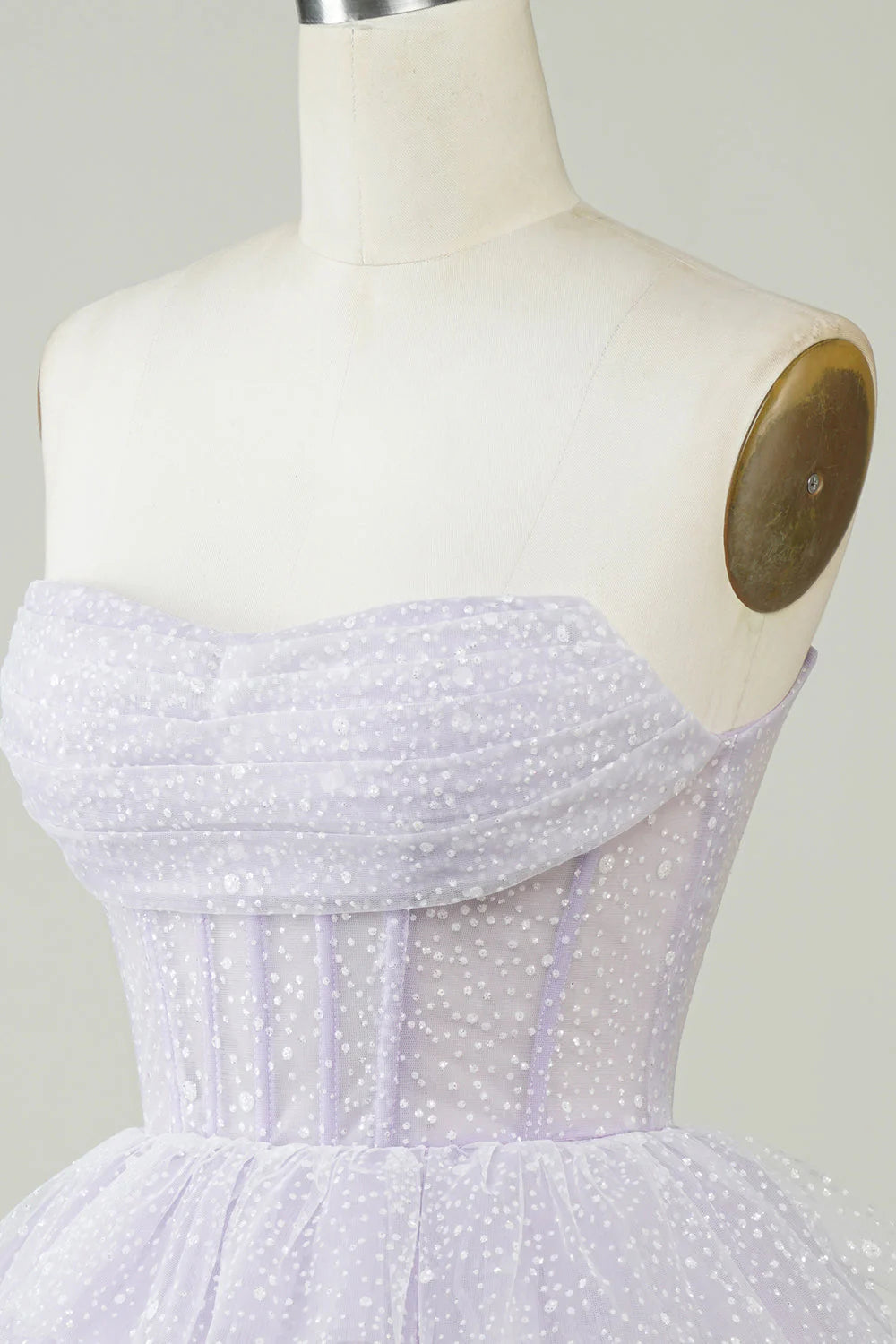 Amzcw Sparkly Lilac A Line Strapless Polka Dots Corset Tiered Short Homecoming Dress