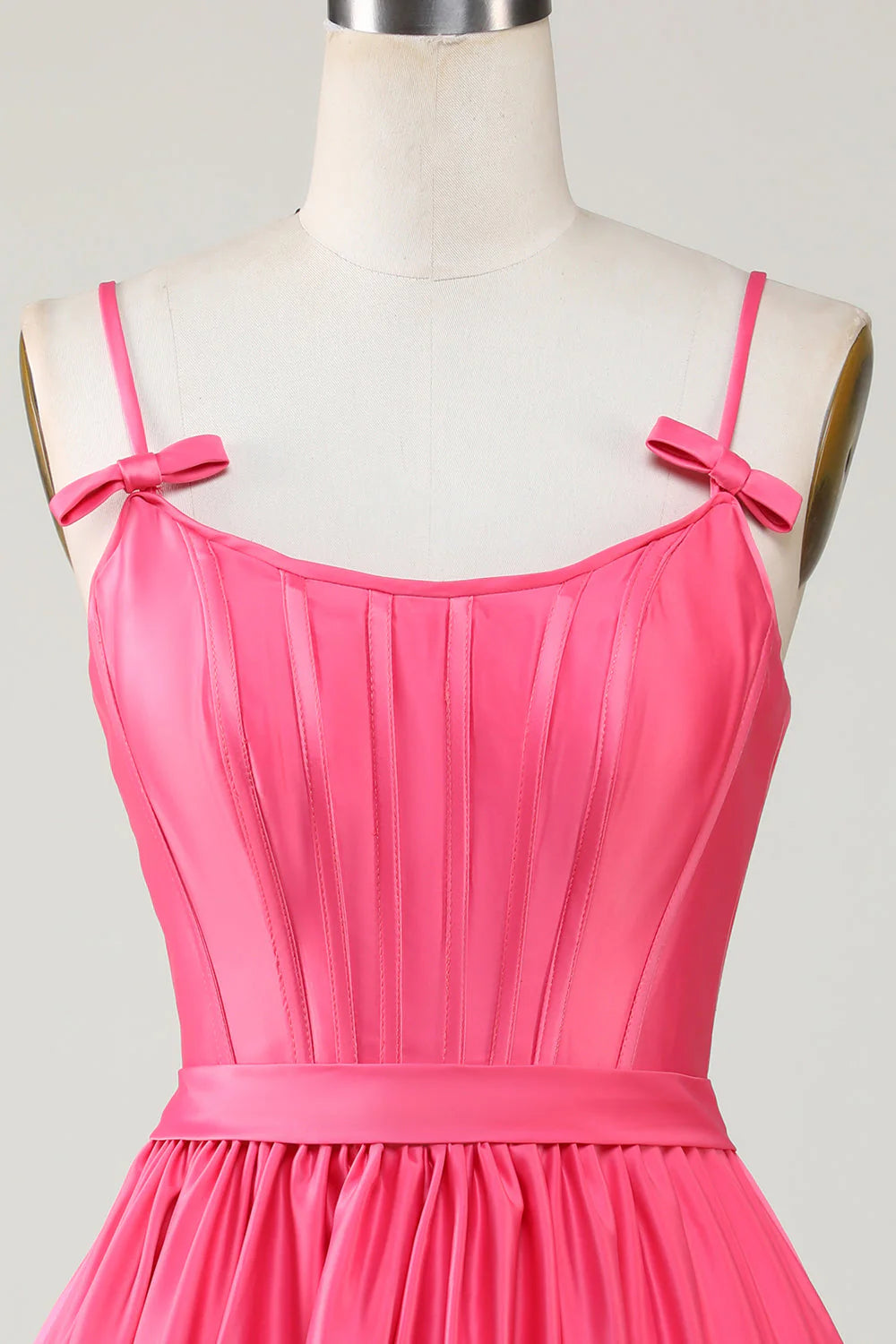 Amzcw Cute Fuchsia A Line Spaghetti Straps Corset Ruffle Homecoming Dress with Bows