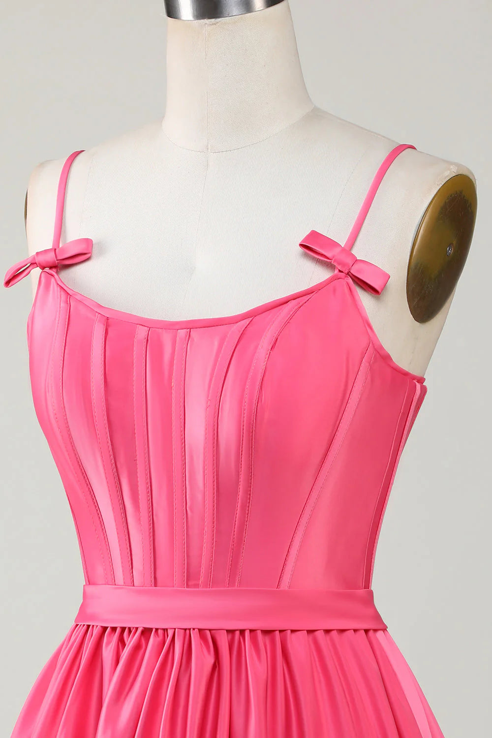 Amzcw Cute Fuchsia A Line Spaghetti Straps Corset Ruffle Homecoming Dress with Bows