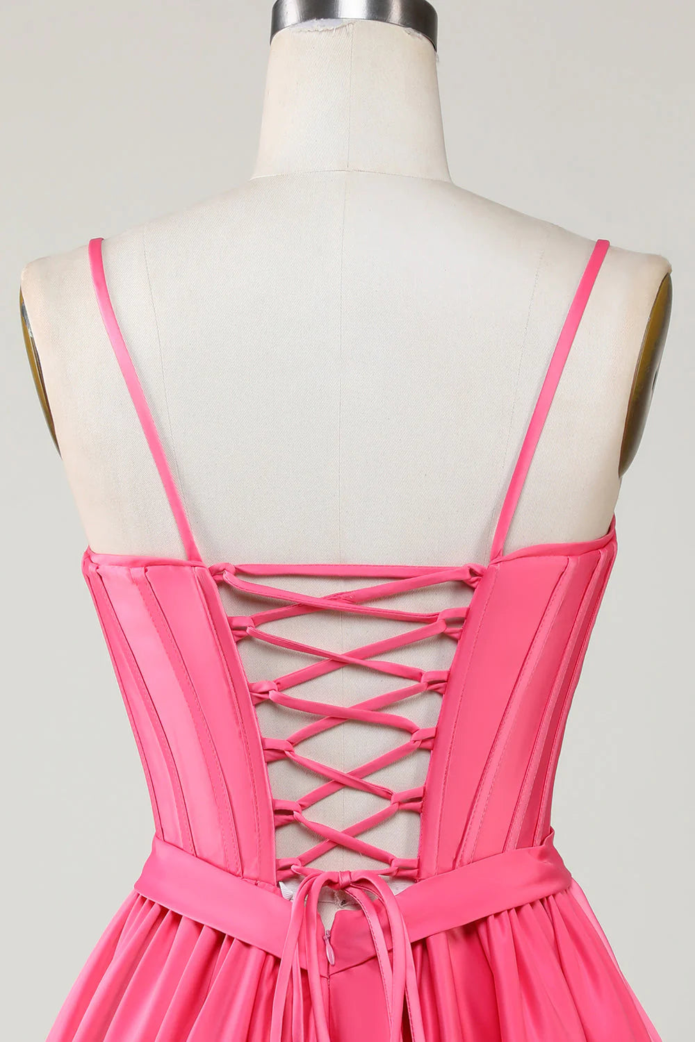 Amzcw Cute Fuchsia A Line Spaghetti Straps Corset Ruffle Homecoming Dress with Bows