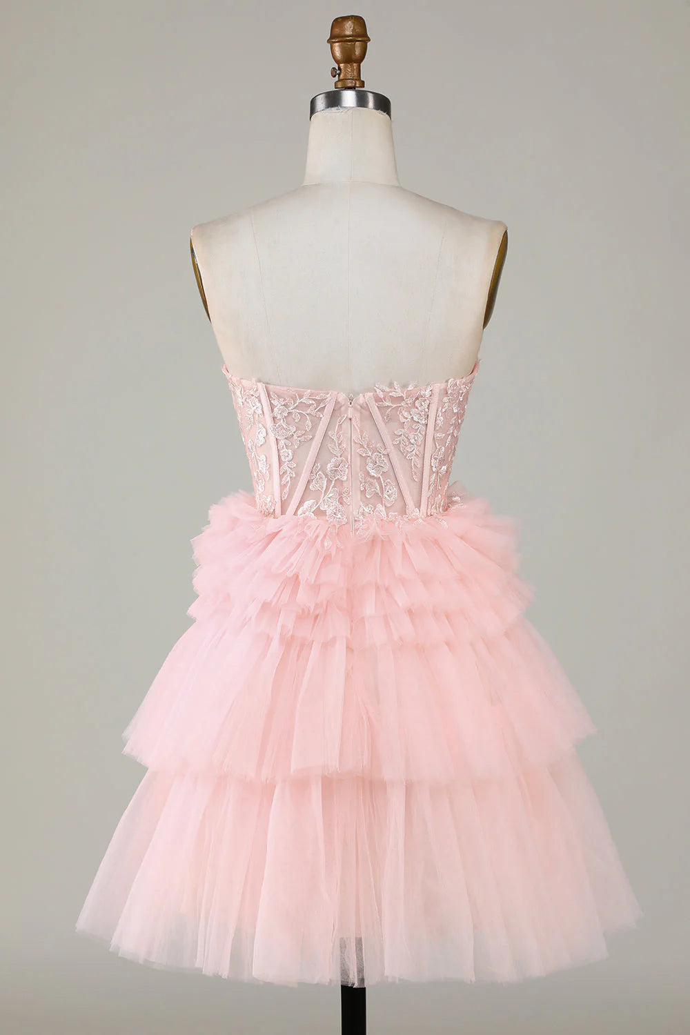 Amzcw Trendy A Line Sweetheart Tiered Pink Short Homecoming Dress with Ruffles