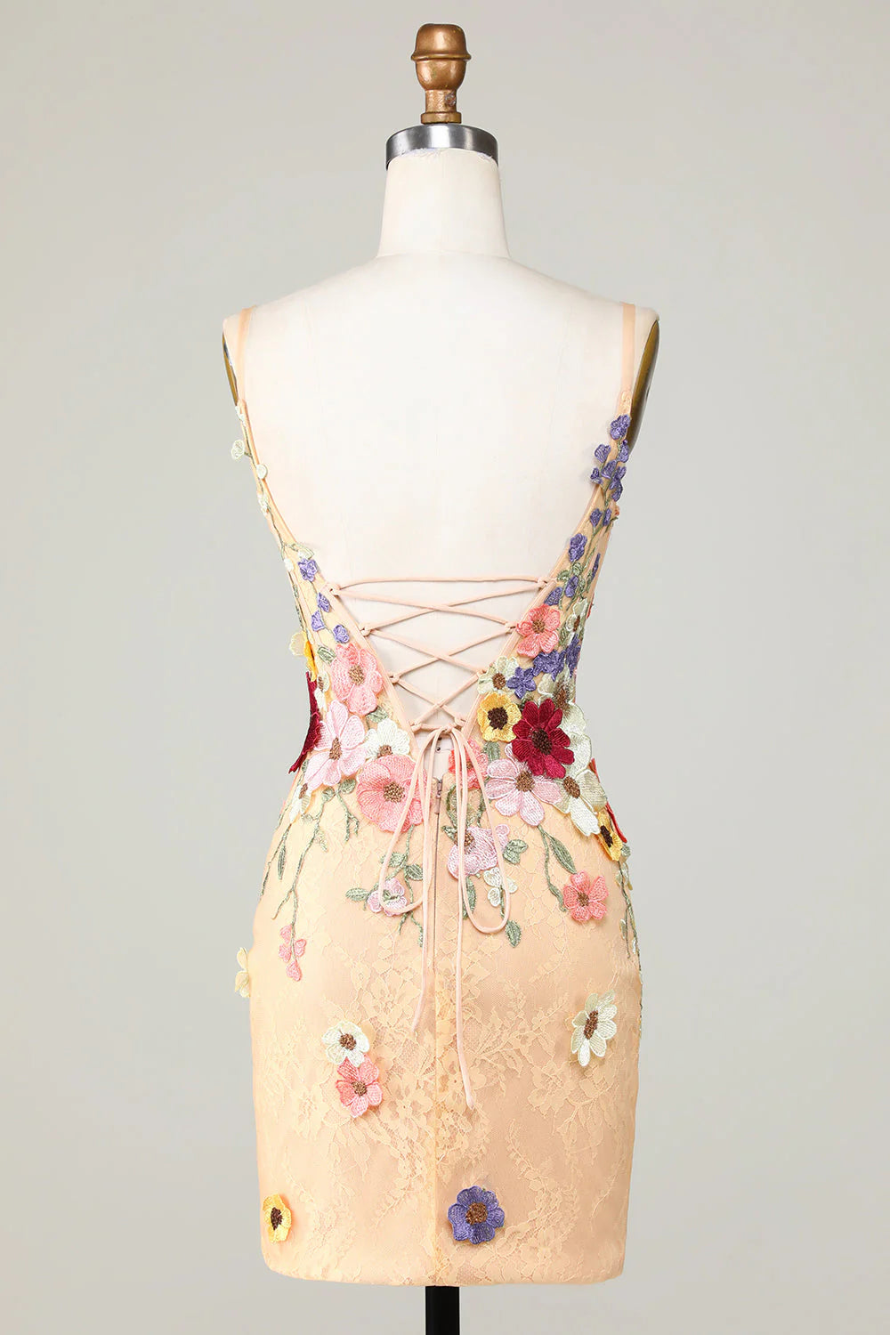 Amzcw Champagne Bodycon Deep V-Neck Short Homecoming Dress with Appliques