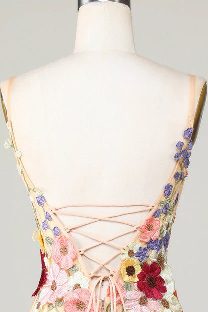 Amzcw Champagne Bodycon Deep V-Neck Short Homecoming Dress with Appliques