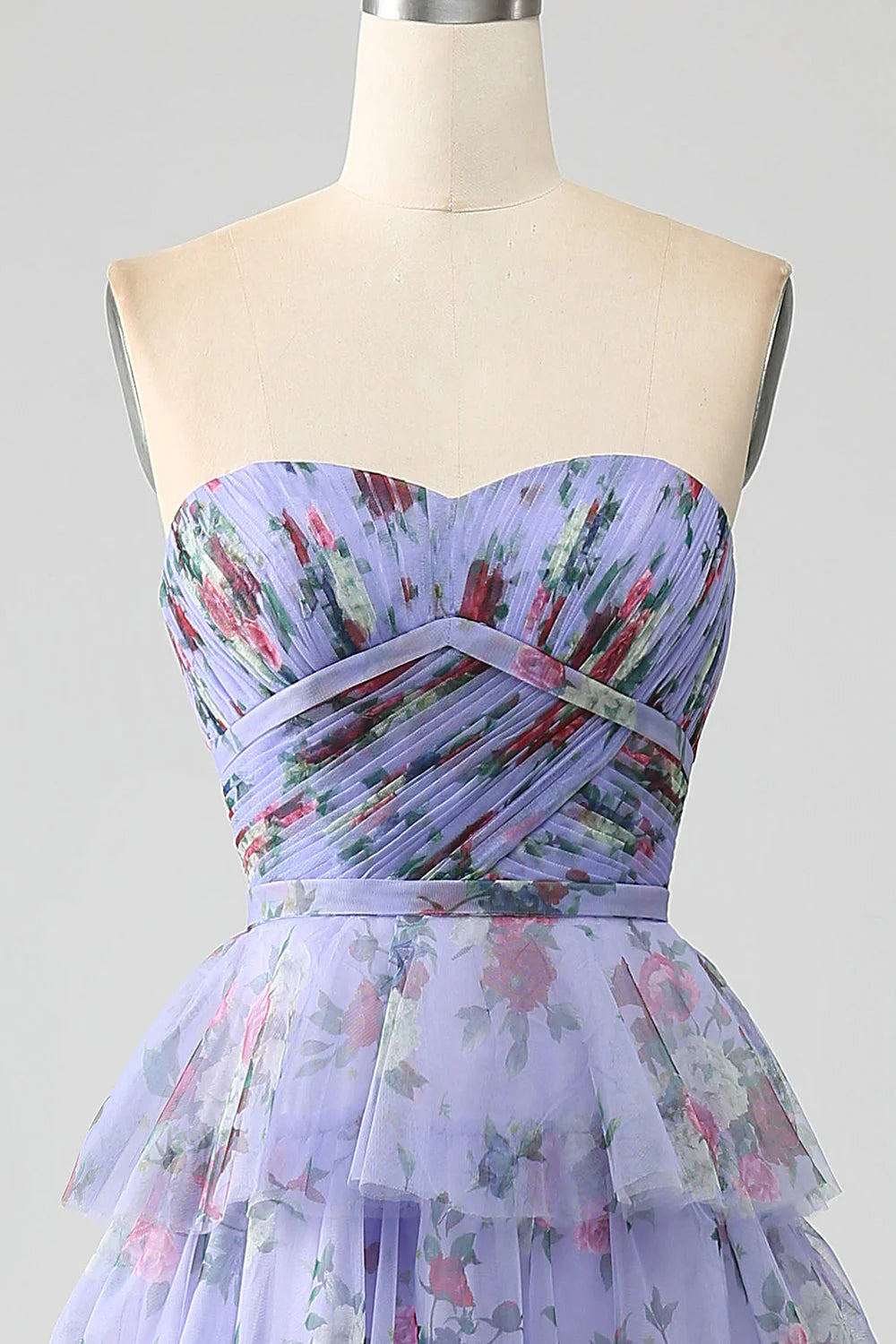 Amzcw Lavender A-Line Off the Shoulder Floral Printed Tiered Prom Dress with Pleated prom dresses shops
