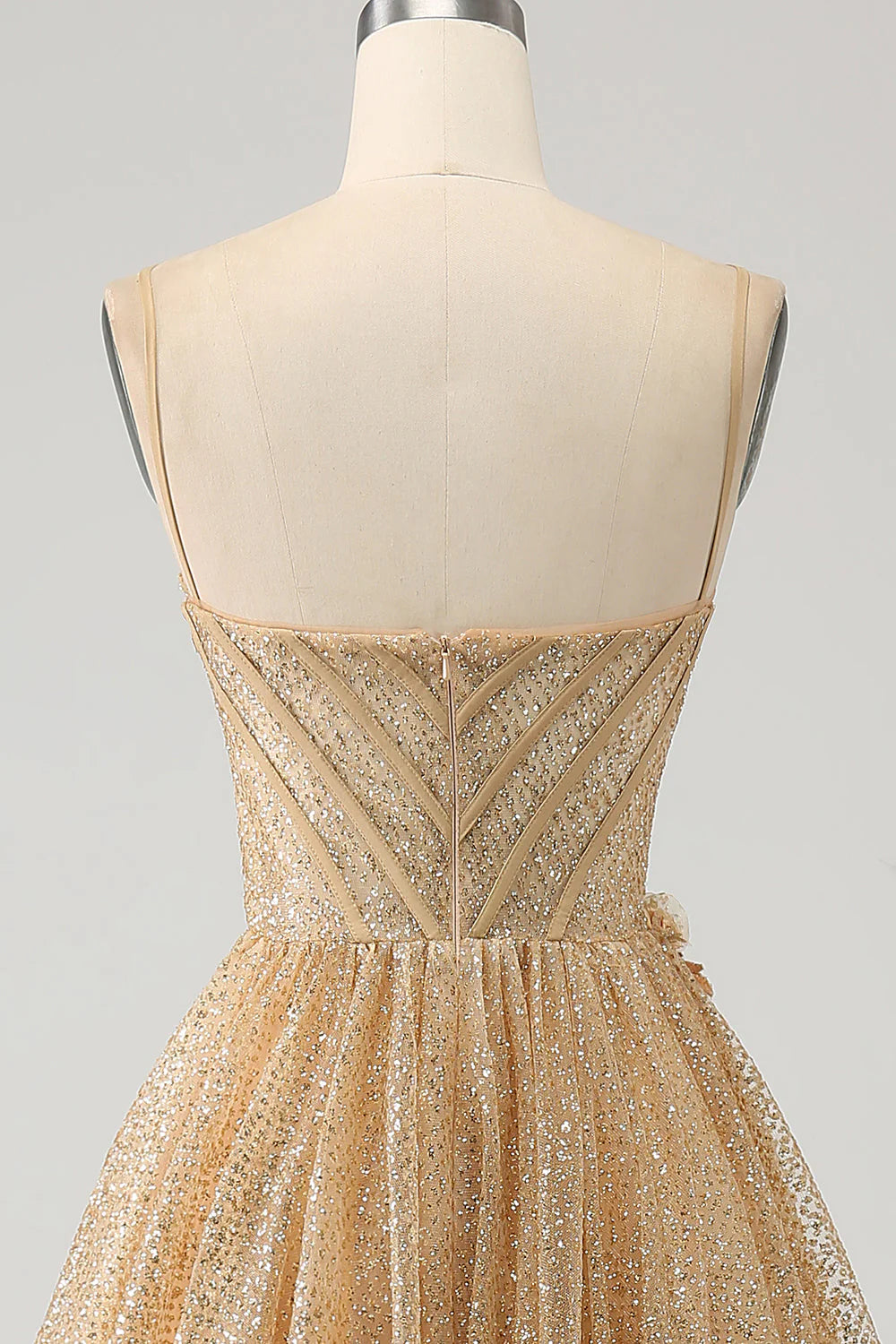 Amzcw Glitter Golden A-Line Spaghetti Straps Corset Long Prom Dress with Flowers prom dresses shops