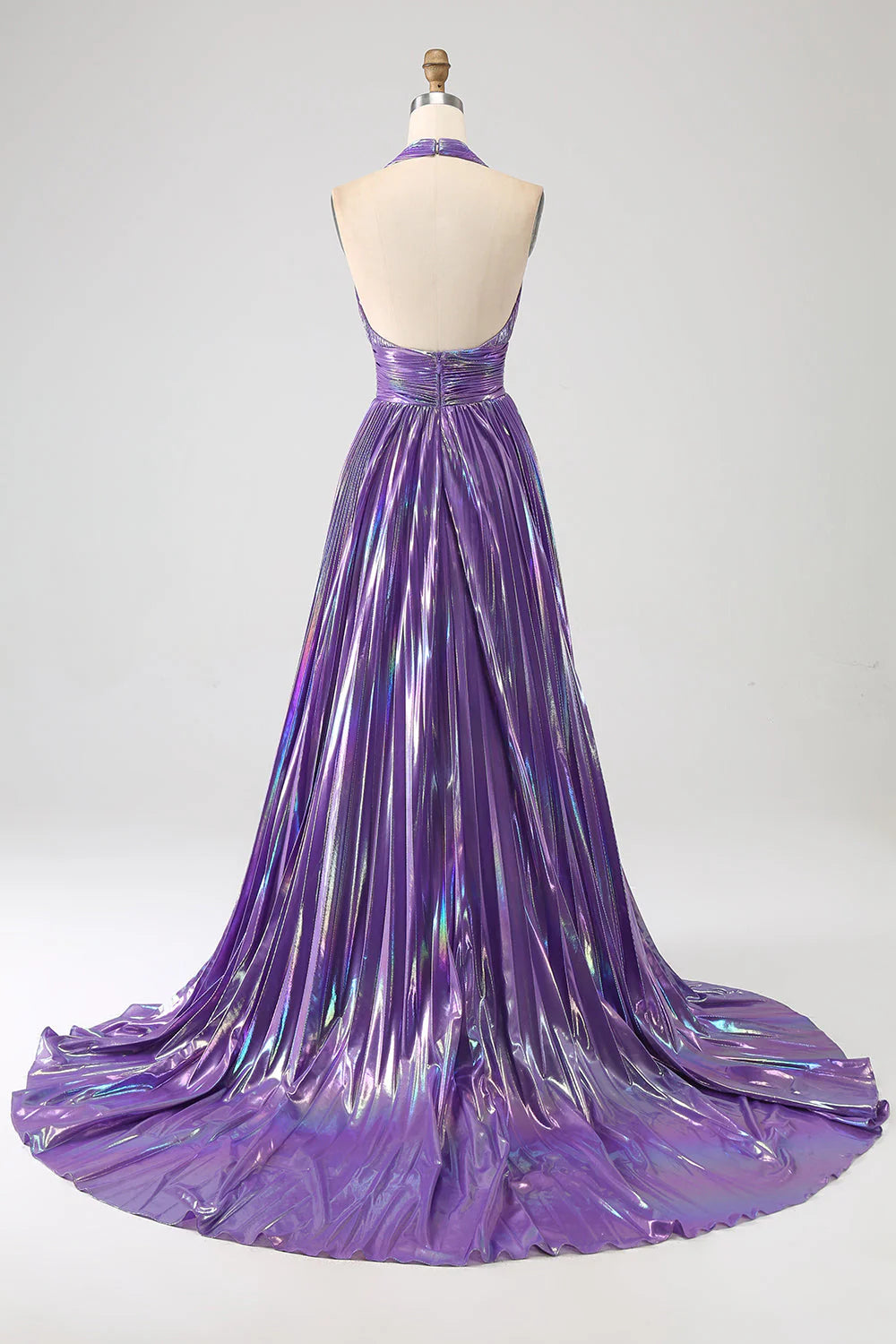 Amzcw Glitter Purple Pleated Metallic Long Prom Dress with Slit prom dresses shops
