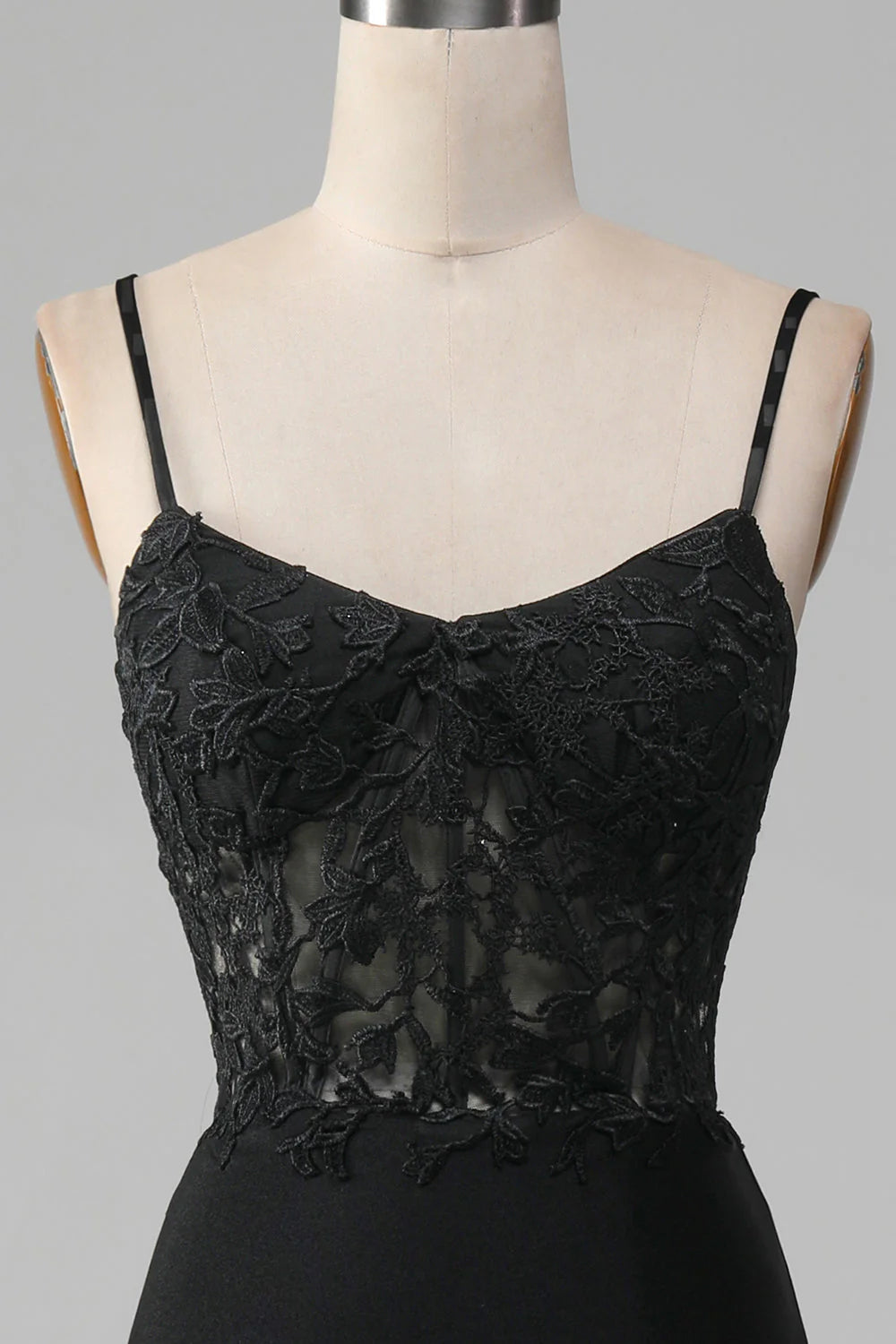 Amzcw Black Mermaid Spaghetti Straps Corset Prom Dress With Appliques