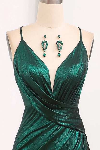 Amzcw Mermaid Spaghetti Straps Long Dark Green Prom Dress with Open Back