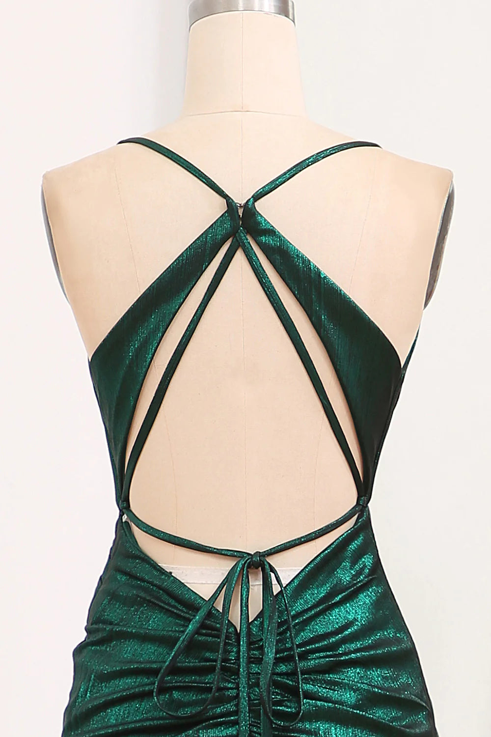 Amzcw Mermaid Spaghetti Straps Long Dark Green Prom Dress with Open Back